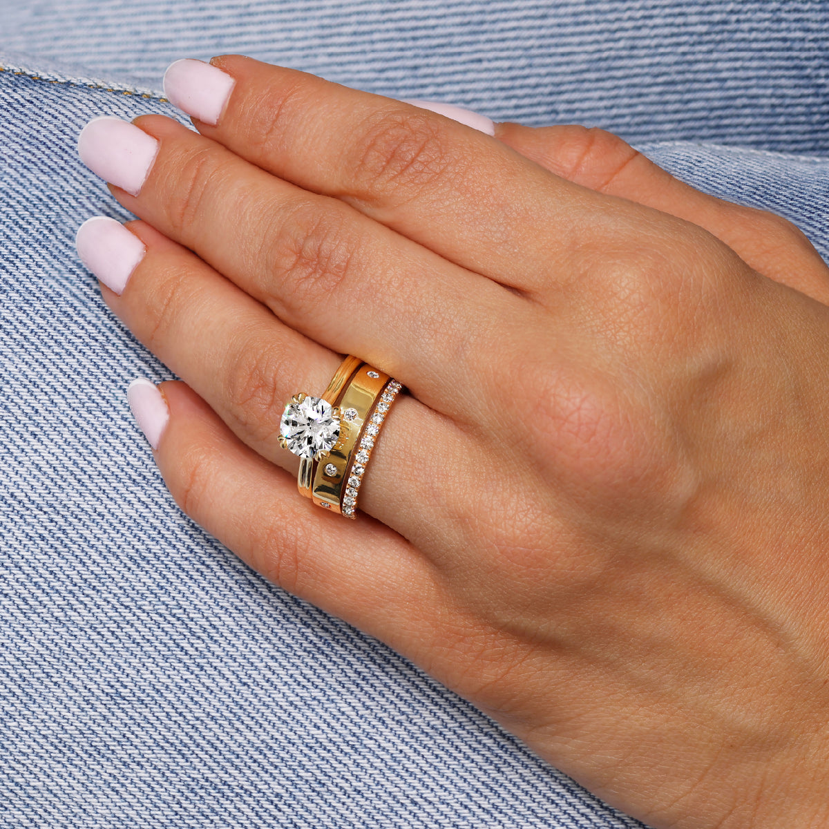 MADE TO ORDER - 18ct yellow gold 5=0.15ct RBC Lab Grown diamonds cigar band 5mm