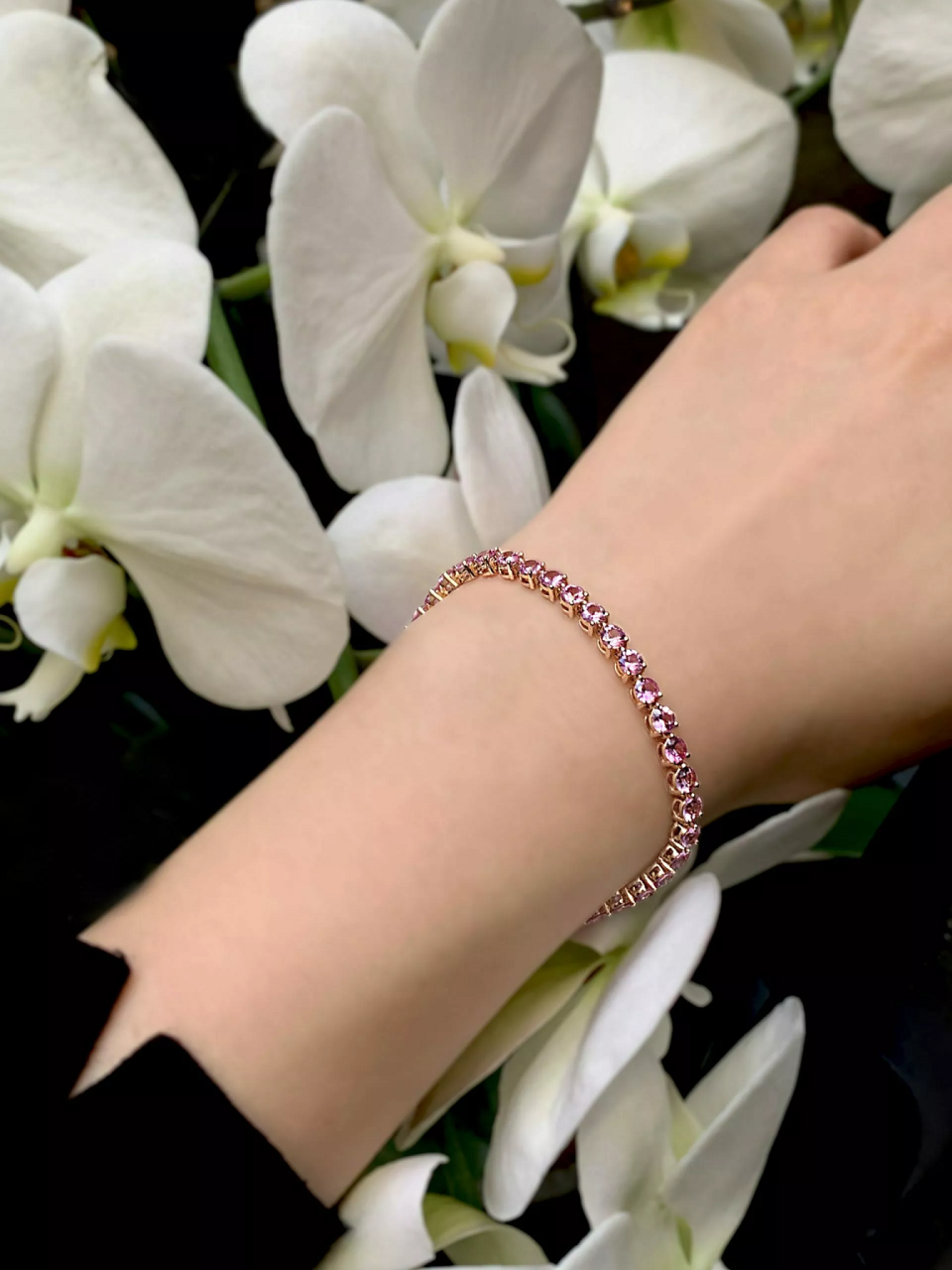 18ct rose gold Madagascan pink sapphires tennis bracelet