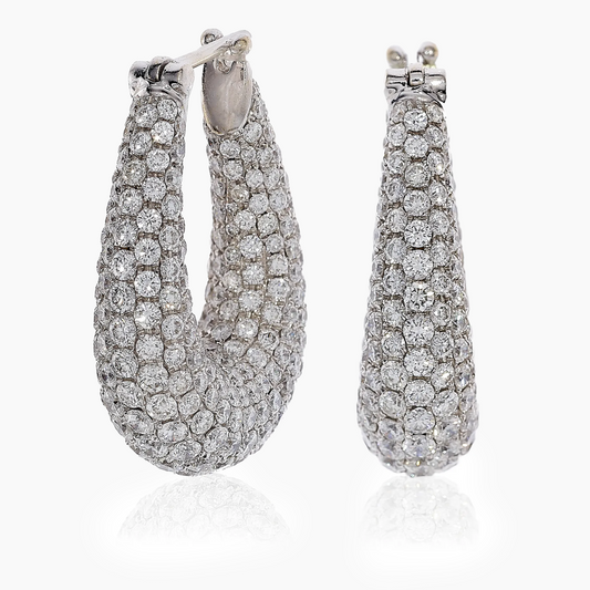 18ct white gold 642=9.04ct pave set round brilliant cut diamond hoop earrings