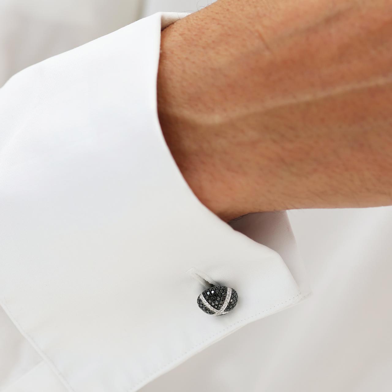 18ct White Gold Black Rhodium Plated Black & White Diamond Cufflinks