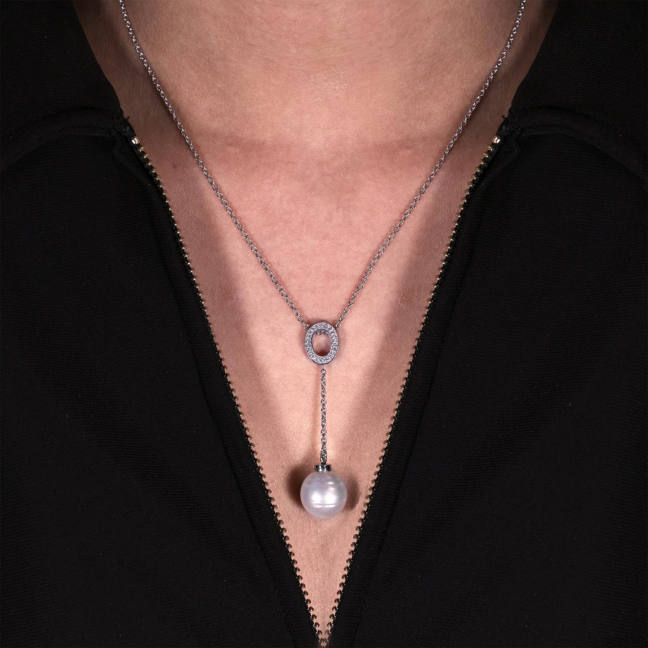 18ct white gold diamond pave set drop south sea pearl necklace