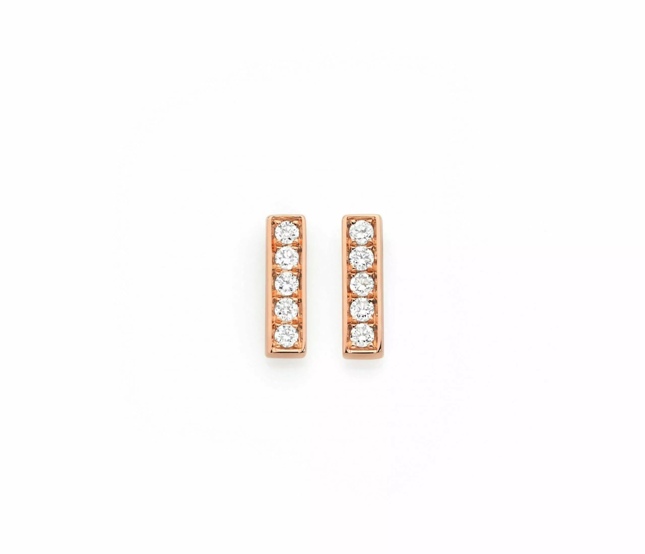 18ct rose gold diamond bar stud earrings