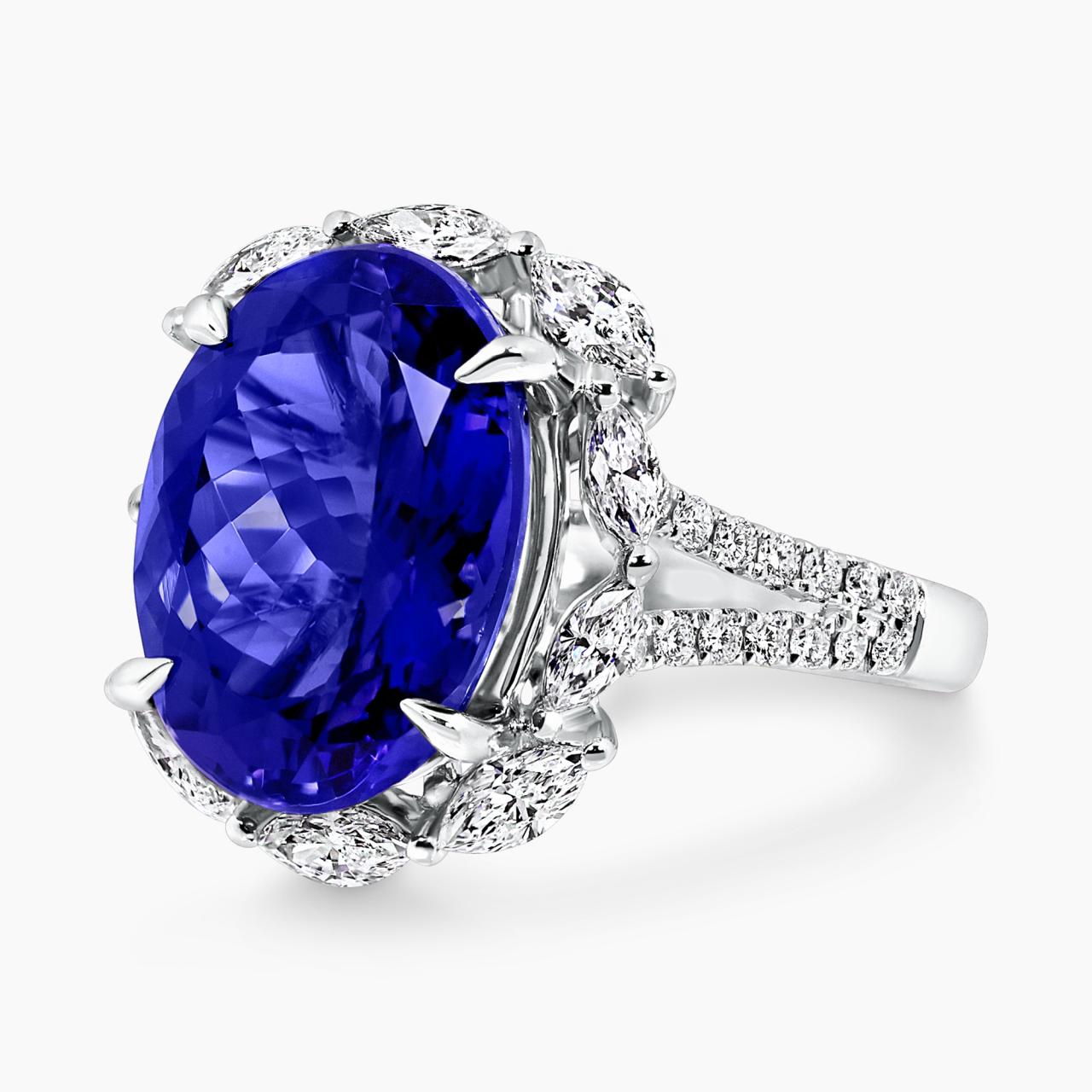 18ct white gold 9.20ct oval cut tanzanite and diamond ring