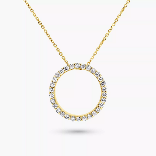 18ct yellow gold diamond claw set circle necklace