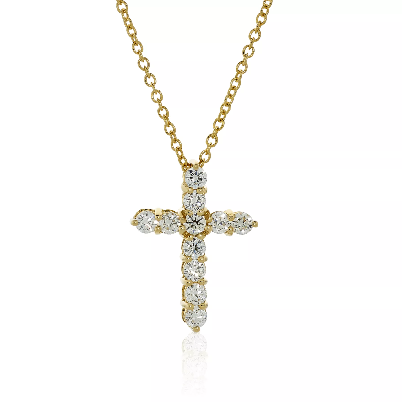 18ct yellow gold 11=0.25ct diamond cross necklace