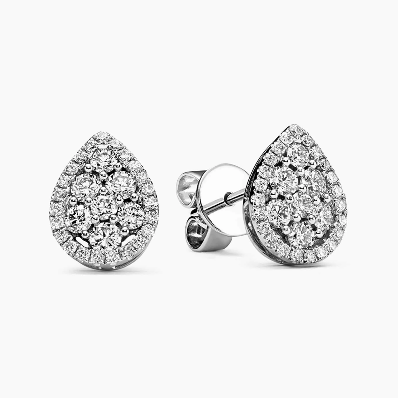 18ct white gold diamond cluster claw set pear shape stud earrings