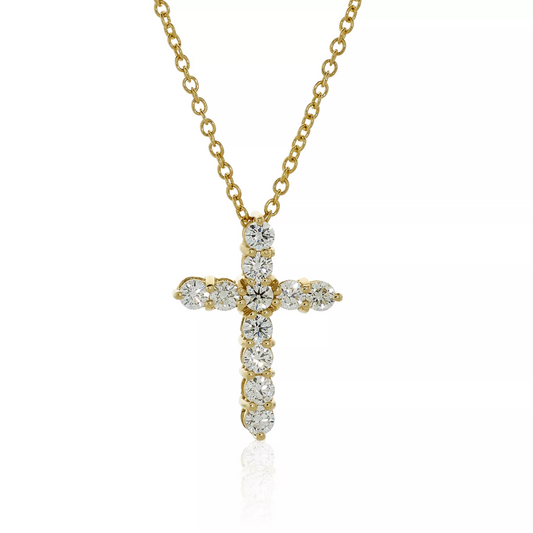 18ct yellow gold 11=0.40ct diamond cross necklace