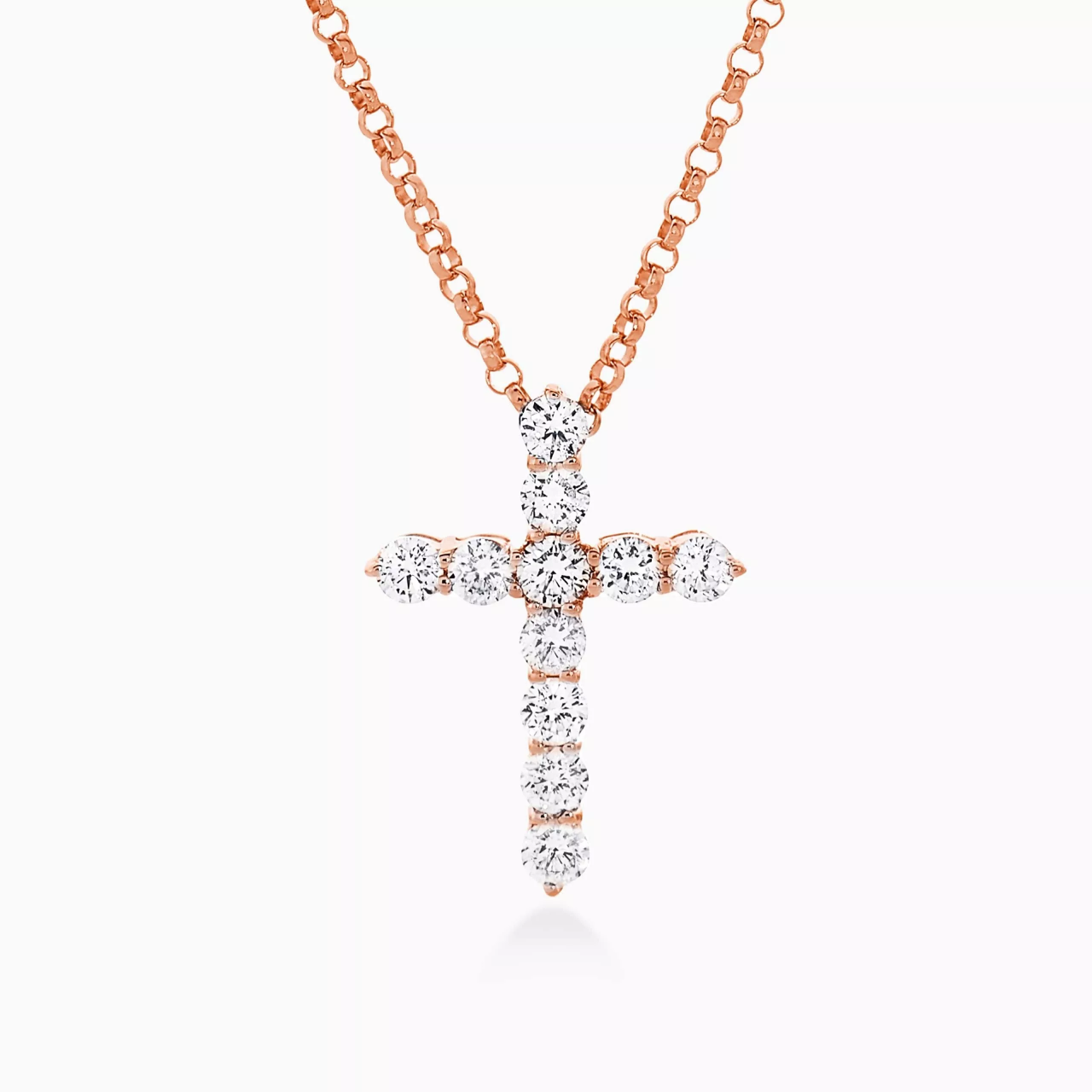 18ct rose gold 11=0.50ct diamond cross necklace