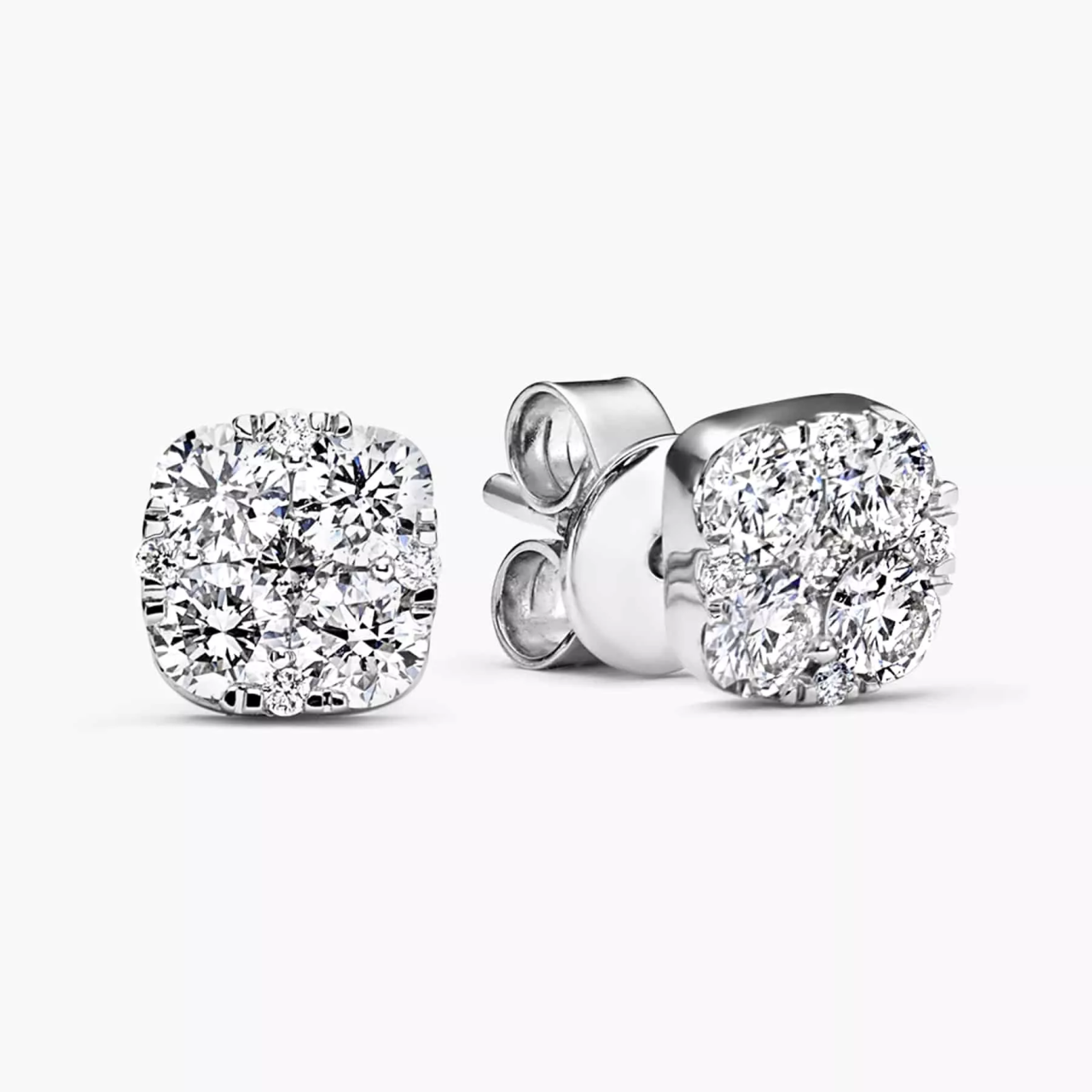 18ct white gold 0.89ct cushion shape cluster diamond stud earrings