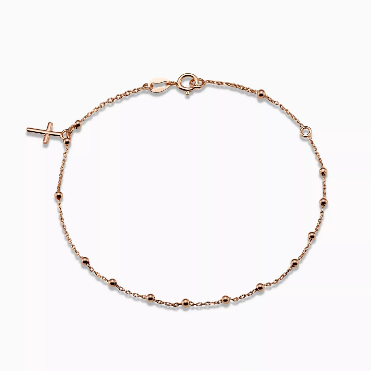 18ct rose gold rosary bracelet with cross
