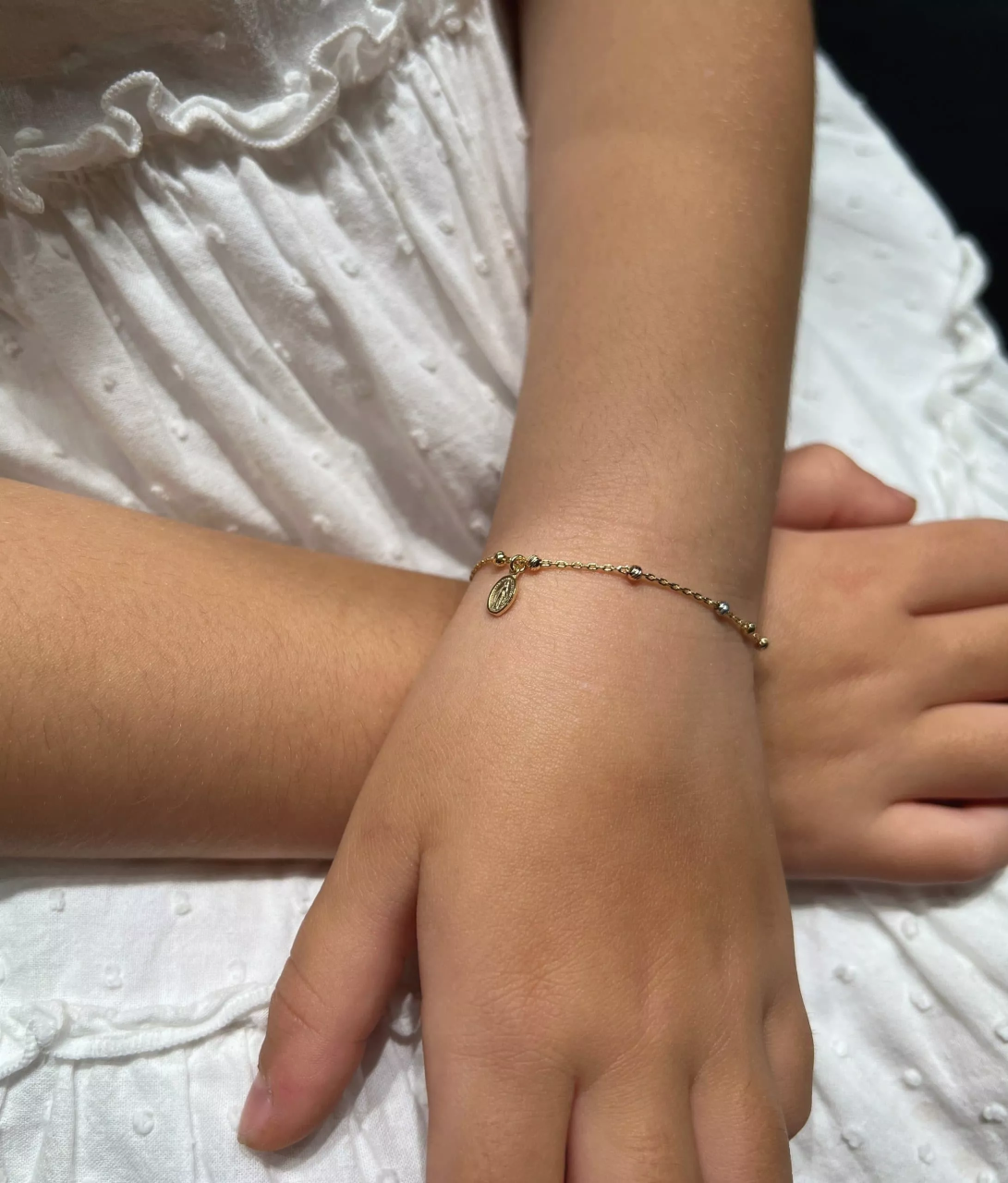 18ct yellow, rose and white gold rosary beads bracelet with cross and medallion