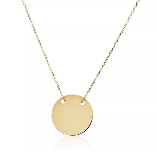 18ct yellow gold round plate necklace
