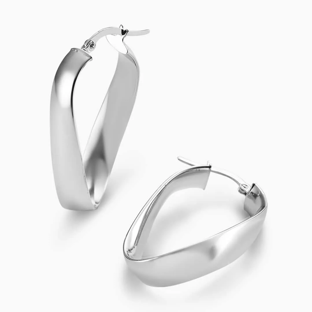 18ct white gold large flat hoop earrings