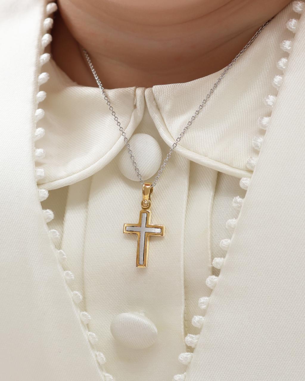 18ct yellow and white gold cross pendant 20mm