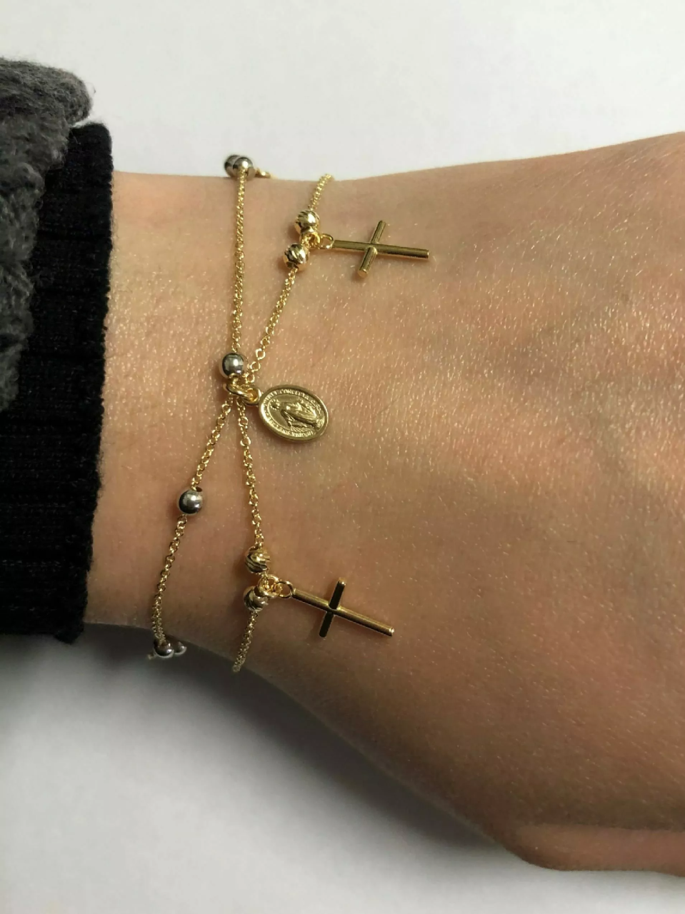 18ct yellow and white gold rosary bracelet