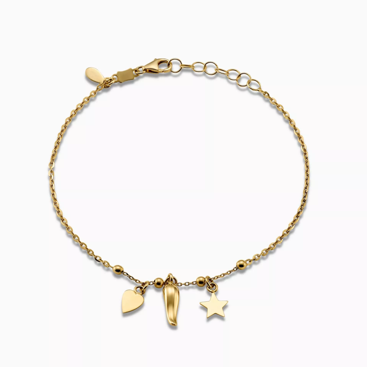 18ct yellow gold star and heart charm bracelet