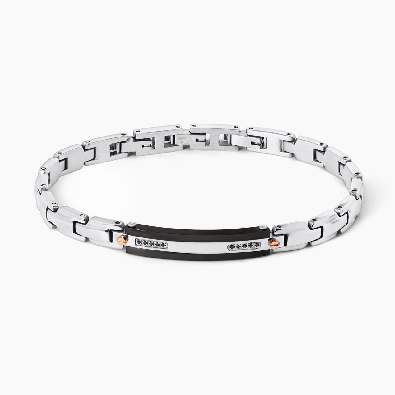 Stainless steel bracelet set with black cubic zirconia 20cm