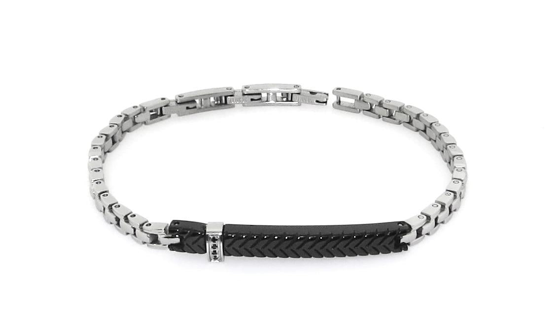 Stainless steel bracelet set with black cubic zirconia