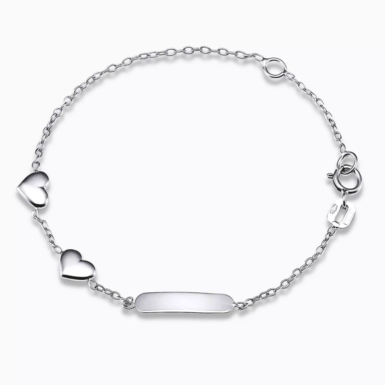 18ct white gold two hearts and ID baby bracelet