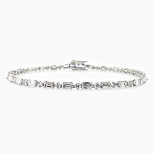 18ct white gold 52=4.83ct baguette and round brilliant cut diamond tennis bracelet
