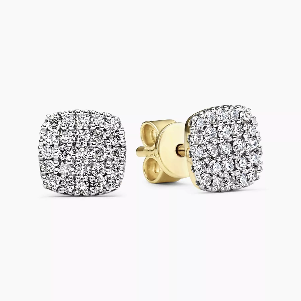 18ct yellow gold cluster diamond cushion shape stud earrings