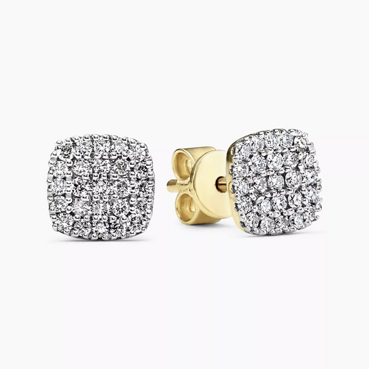 18ct yellow gold cluster diamond cushion shape stud earrings
