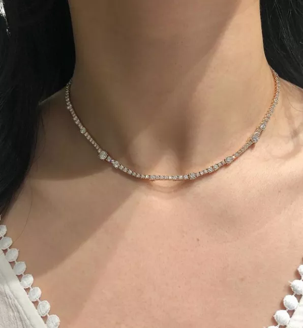 18ct rose gold 8.35ct round brilliant cut diamond tennis necklace