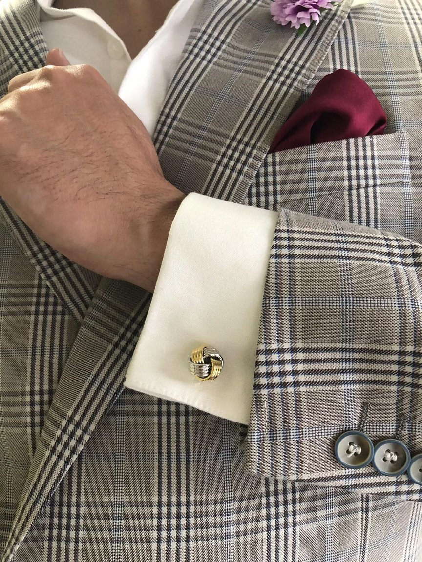 Yellow gold rhodium plated knot cufflinks