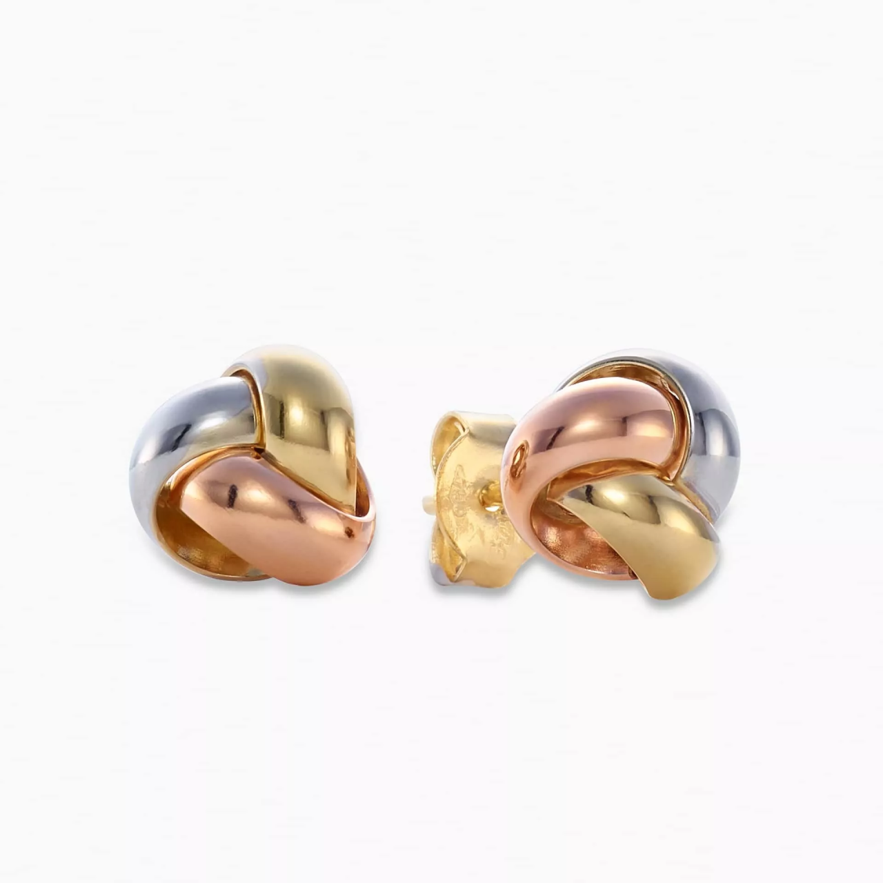 18ct three tone gold knot stud earrings