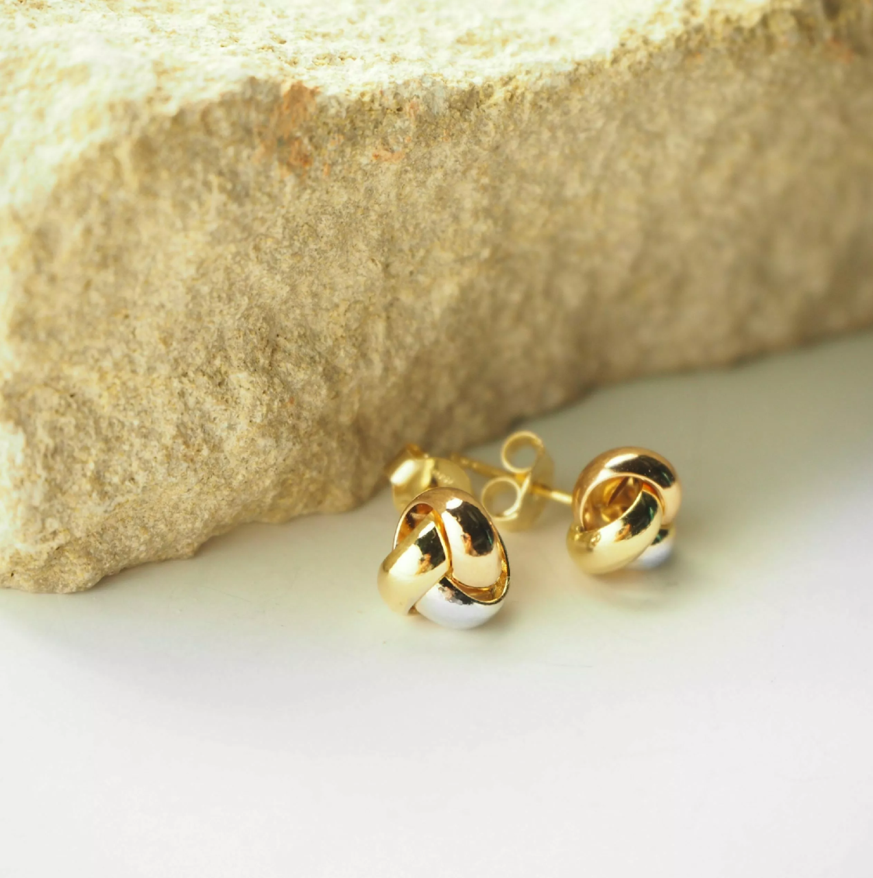 18ct three tone gold knot stud earrings