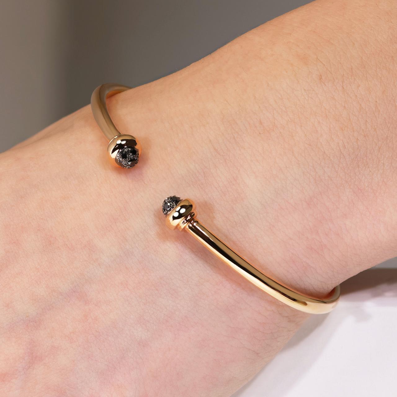 18ct rose gold black diamond set on ends of open bangle/cuff