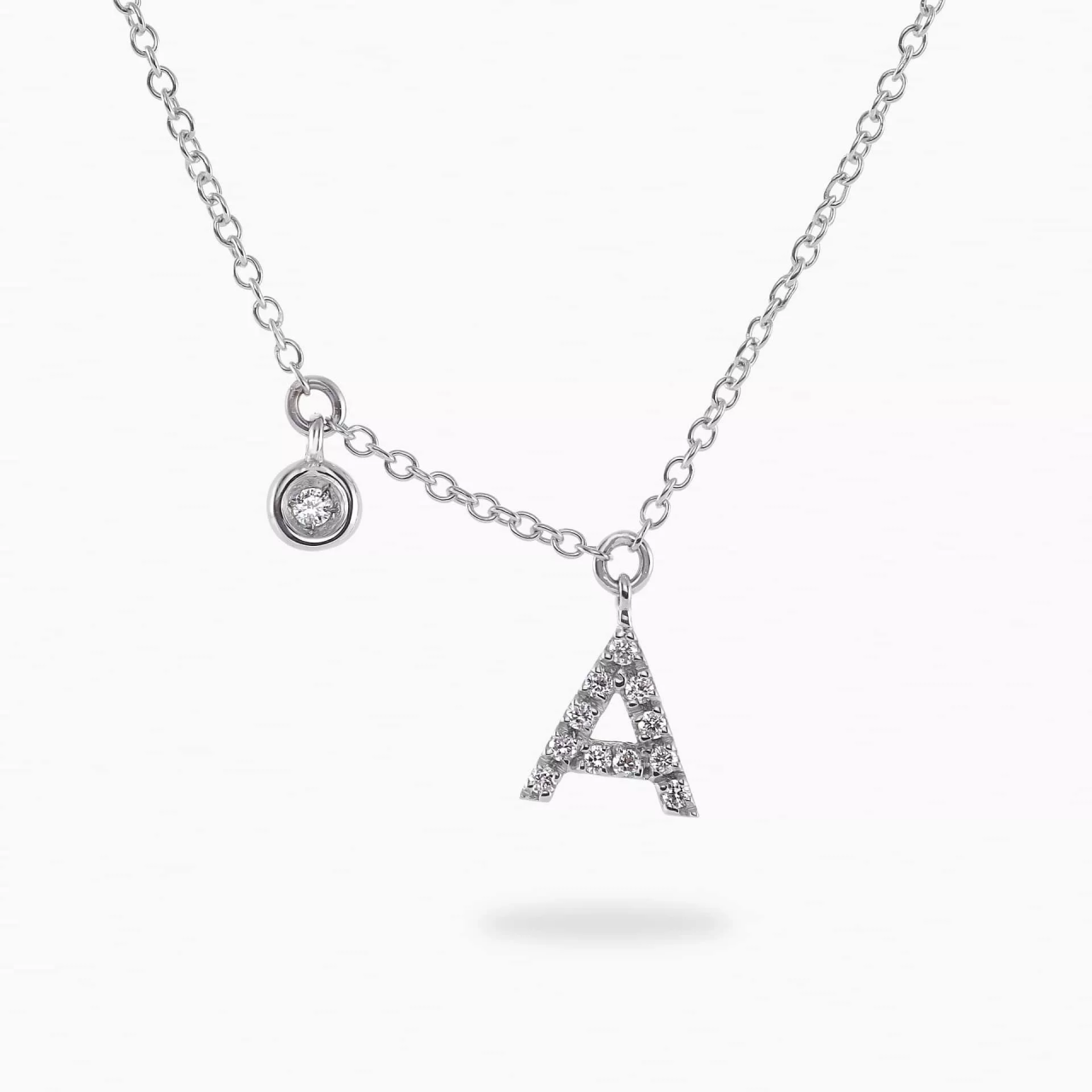 18ct white gold diamond initial “A” necklace