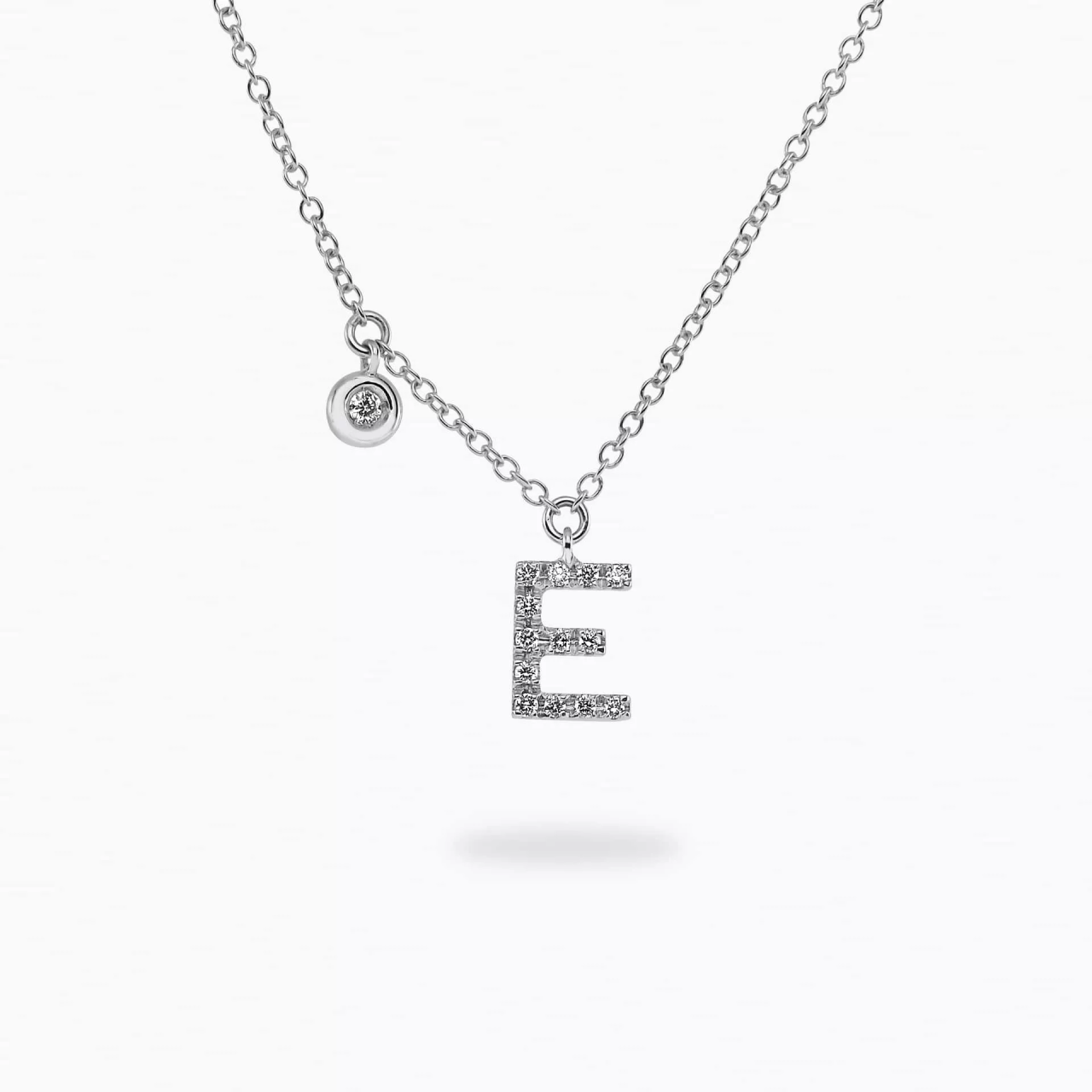 18ct white gold diamond initial “E” necklace
