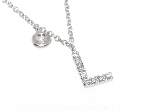 18ct white gold diamond set initial “L” necklace