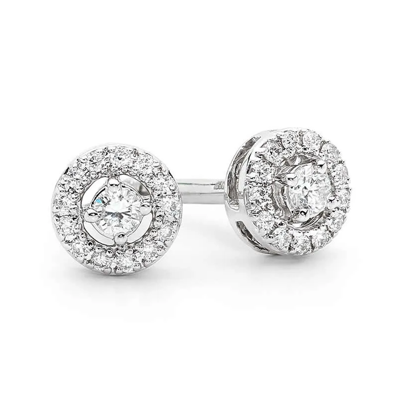 18ct White Gold round cluster Diamond Stud Earrings with halo
