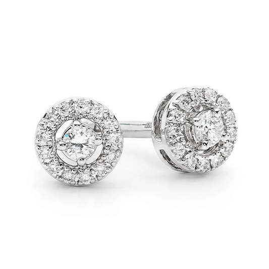 18ct White Gold round cluster Diamond Stud Earrings with halo