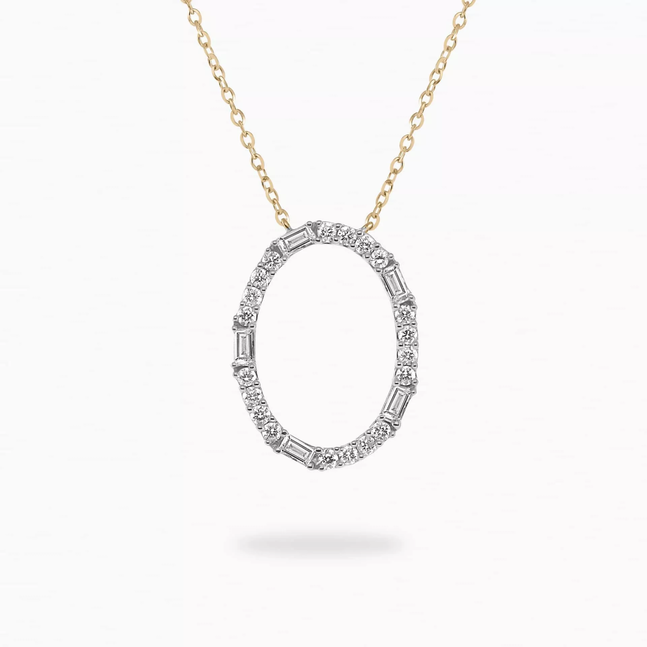 18ct yellow gold oval shape baguette and round diamond necklace
