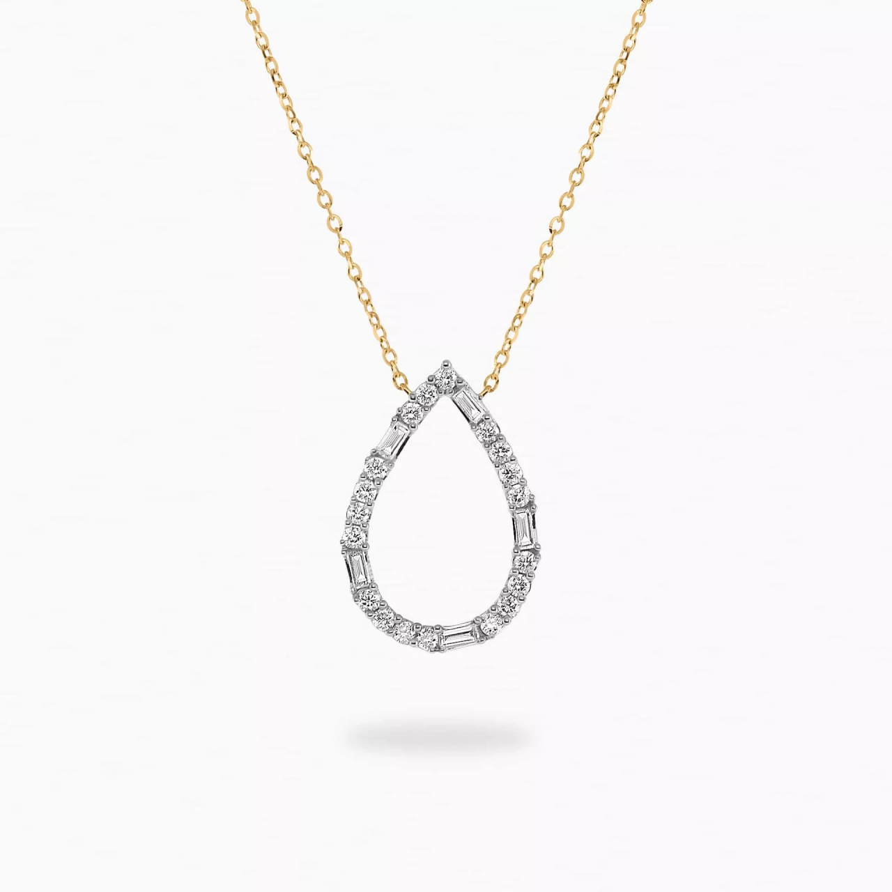 18ct yellow gold pear shape baguette and round diamond necklace