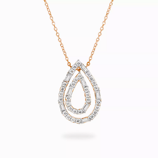 18ct rose gold double pear shape diamond necklace