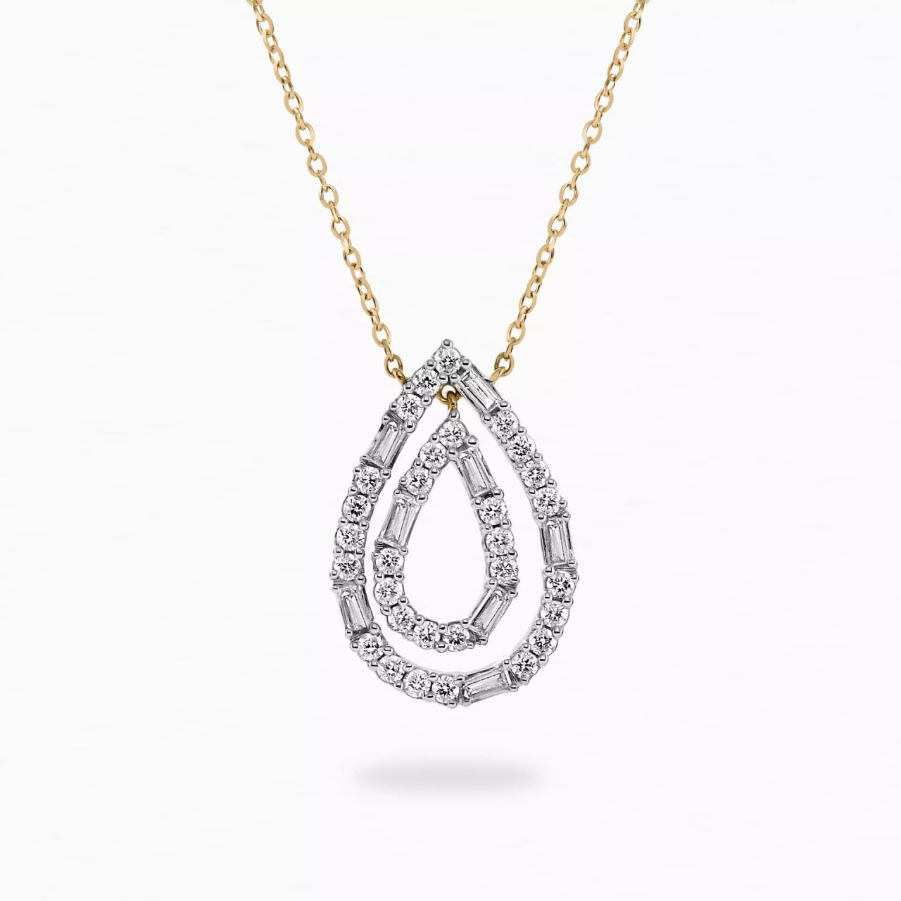 18ct yellow gold double pear shape diamond necklace
