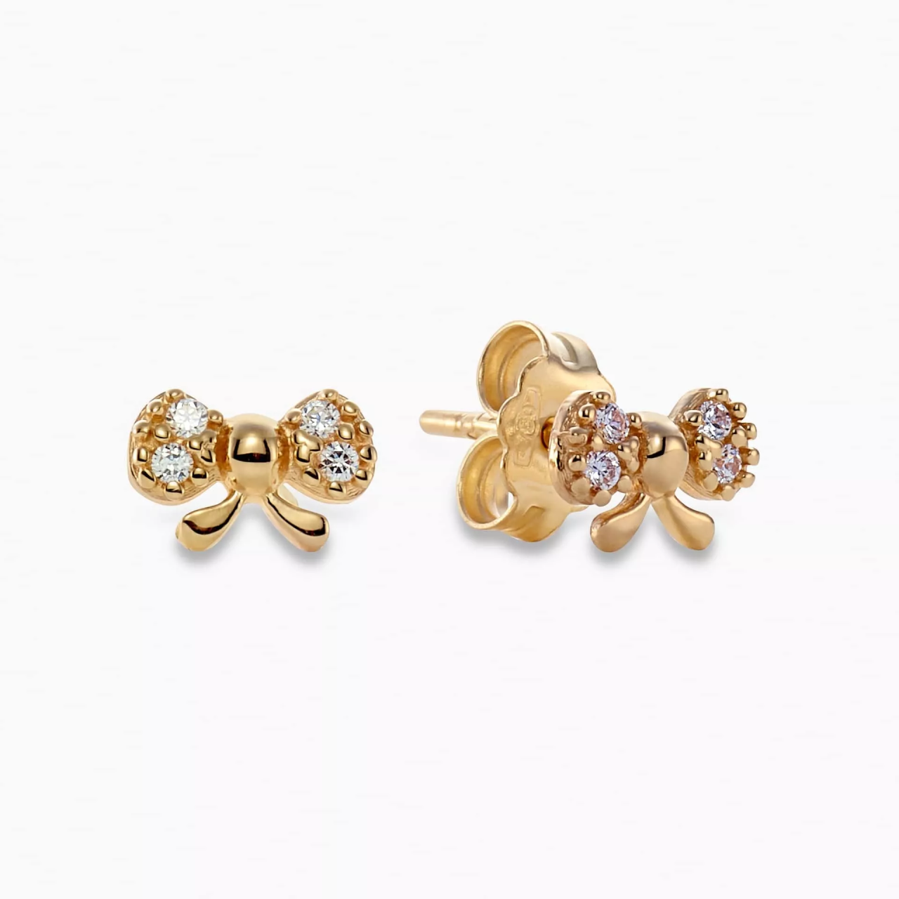18ct yellow gold bow stud earrings with cubic zirconias