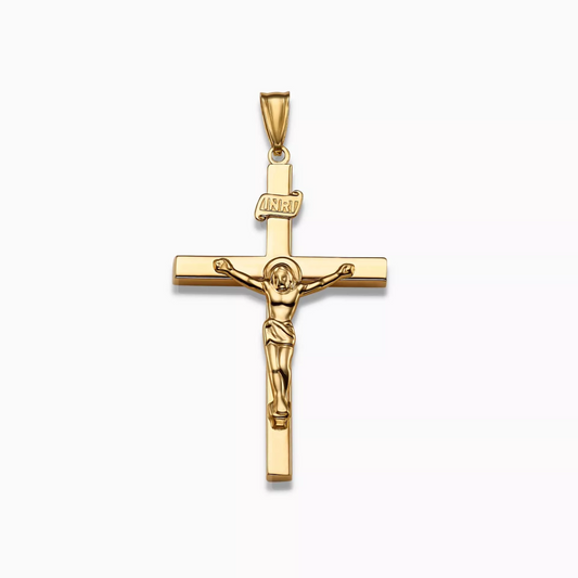 18ct yellow gold large hollow crucifix pendant