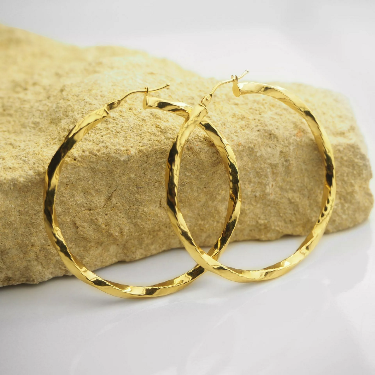 18ct yellow gold twisted hoop earrings 40mm
