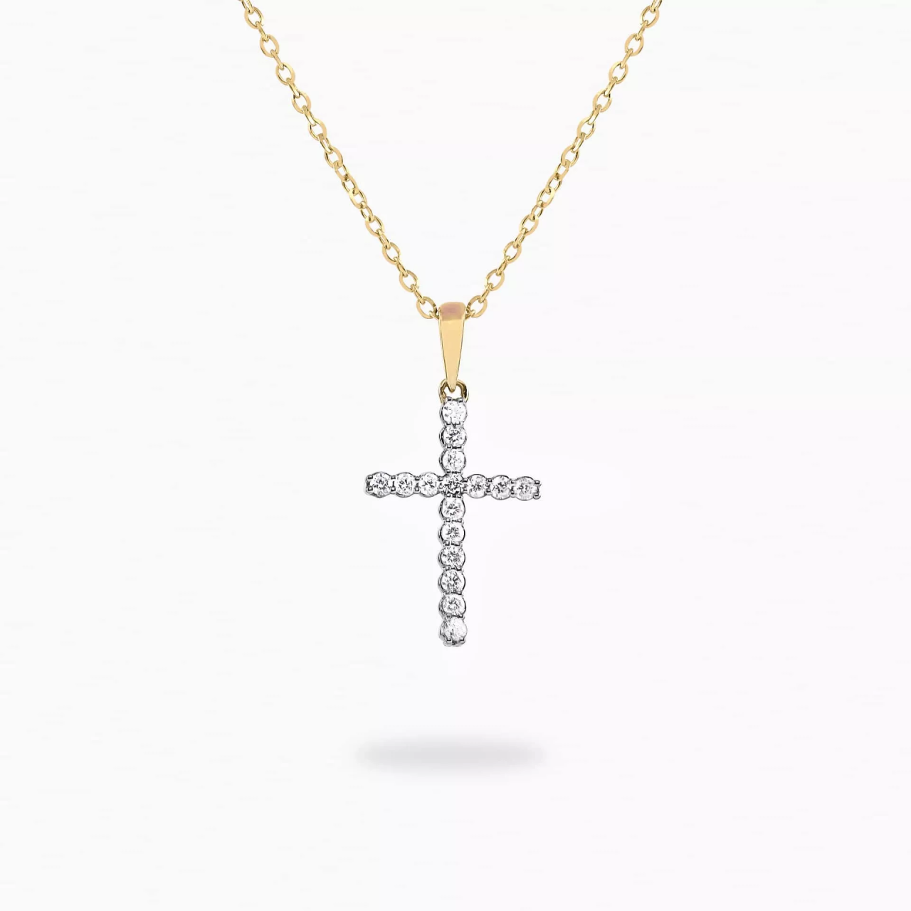 18ct yellow gold claw set 16=0.11ct diamond cross necklace