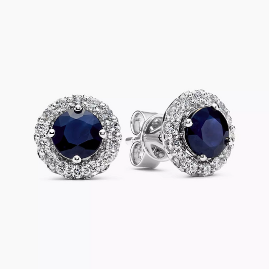 18ct white gold round sapphire diamond halo stud earrings
