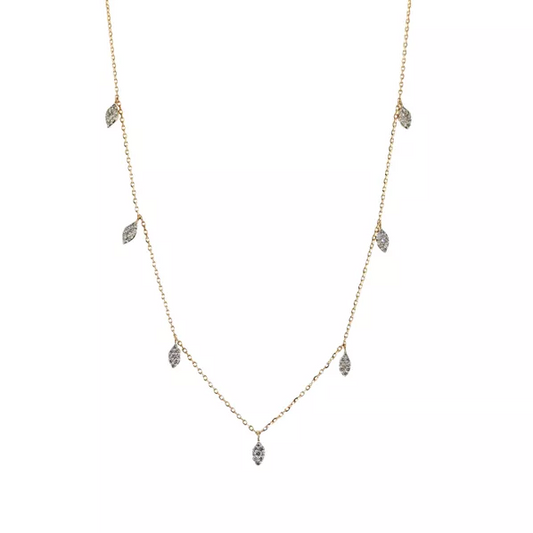 18ct rose gold diamond set leaf style drop necklace