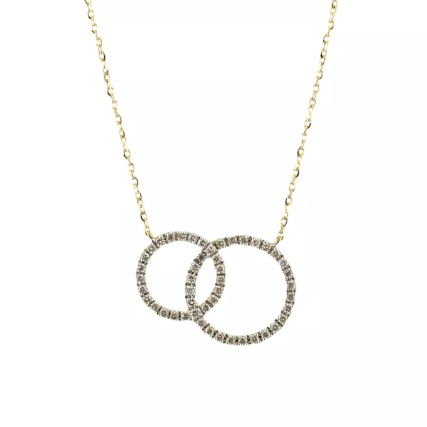 18ct yellow gold diamond double circle necklace