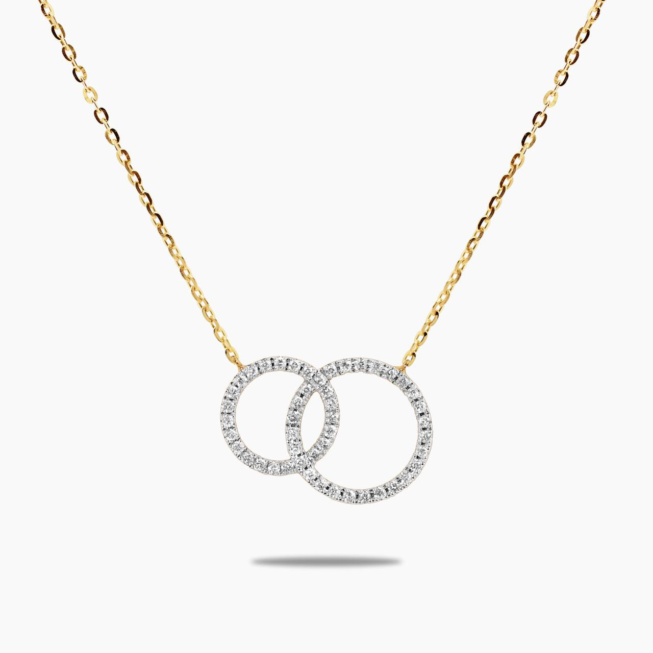 18ct yellow gold diamond double circle necklace