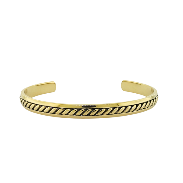 Stainless steel/Ion plated 14ct gold antique patterned mens bangle