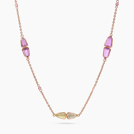 18ct rose gold multi coloured Burmese spinel and rose cut diamonds necklace